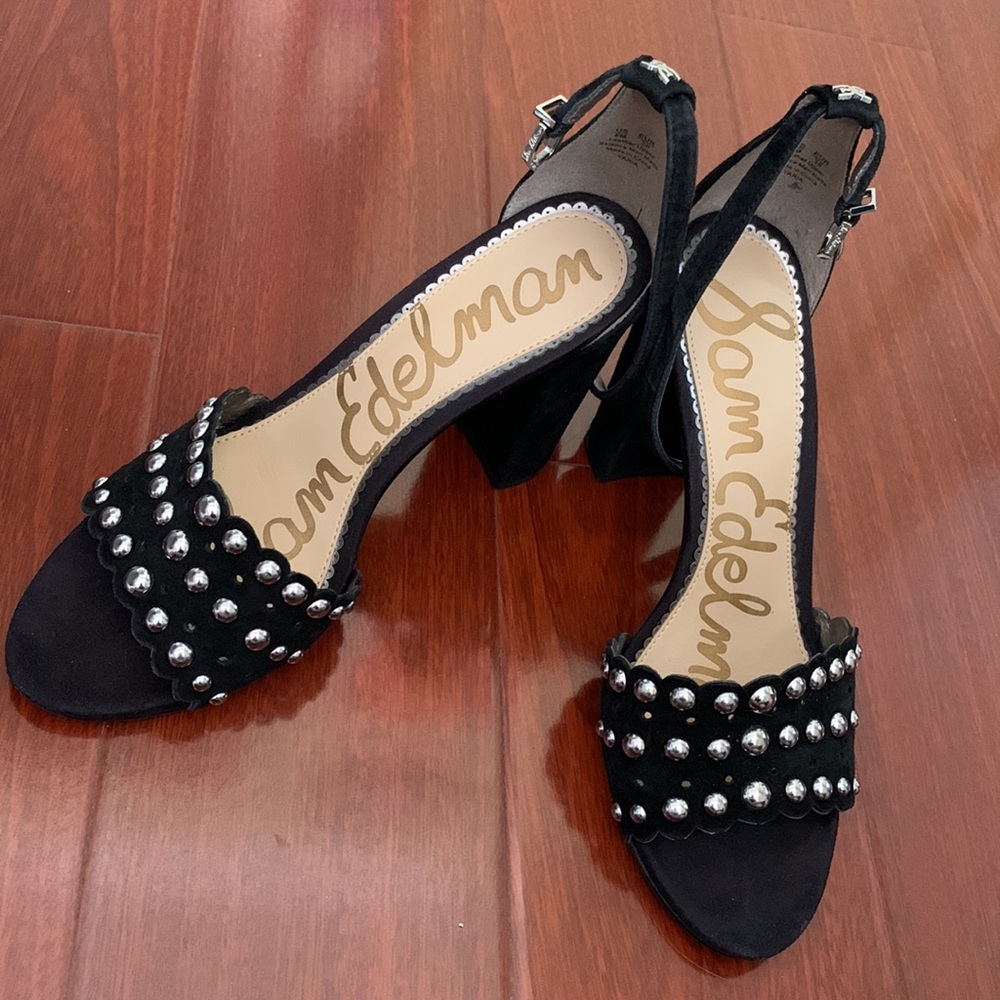 Sam Edelman - black heel sandals with pearl detail - size 8 - 4in heel